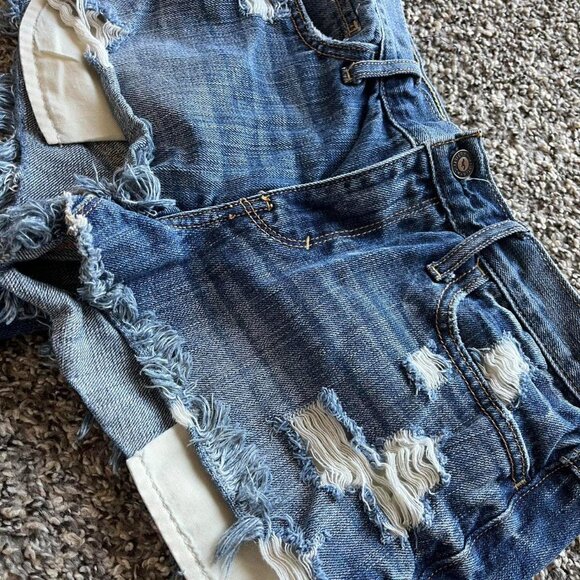 Y2K Babydoll Hollister Blue Denim Shorts Womens 5/27 Frayed Feminine Festival - Picture 5 of 8